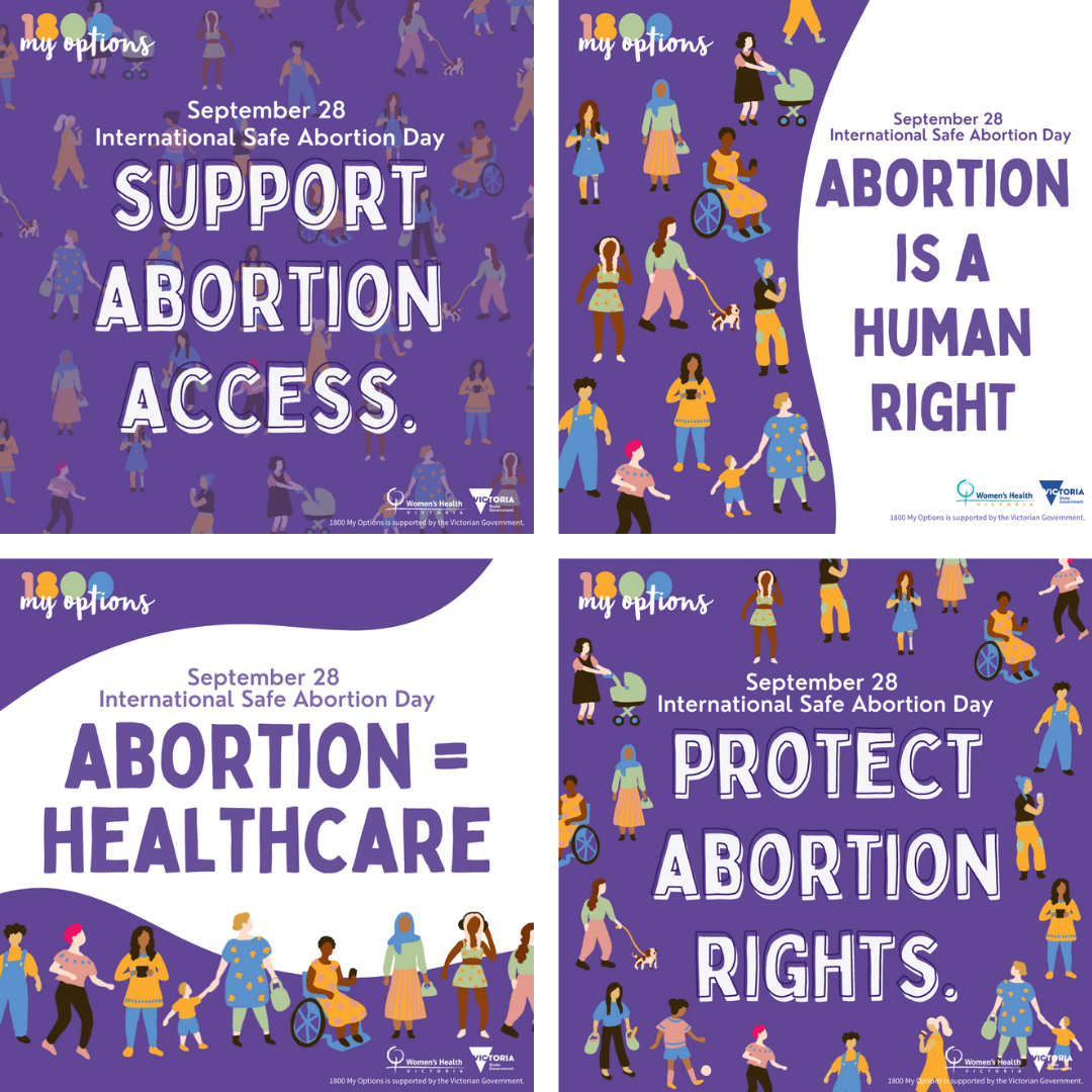 Graphic of 4 instagram tiles about abortion rights