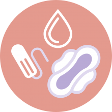 Icons of droplet, tampon and menstrual pad