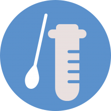 Icon of swab and test tube on blue background