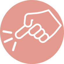 Icon of a finger pointing on a pink background